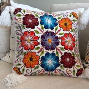 Embroidered Floral Tassel Throw Pillow - Multicolor Set of 2